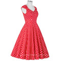 Grace Karin Stock sem mangas V-Neck Polka Dots Pattern Cotton Retro Vintage Red Party Dress CL007600-8